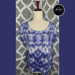 Chico's Purple and White Sequined Scoop Neck Short Sleeve Knit Top M/8